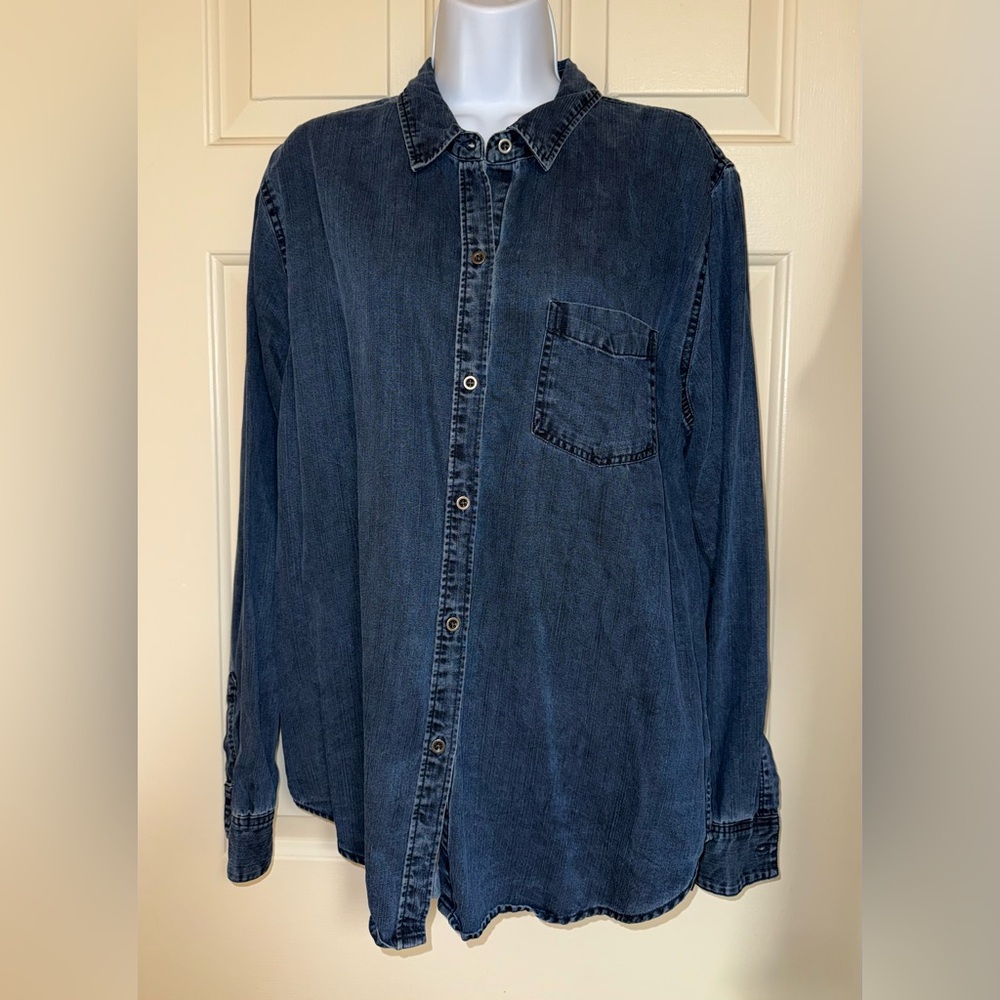 Rails Ingrid Dark Denim Blue Tencel Shirt Blouse